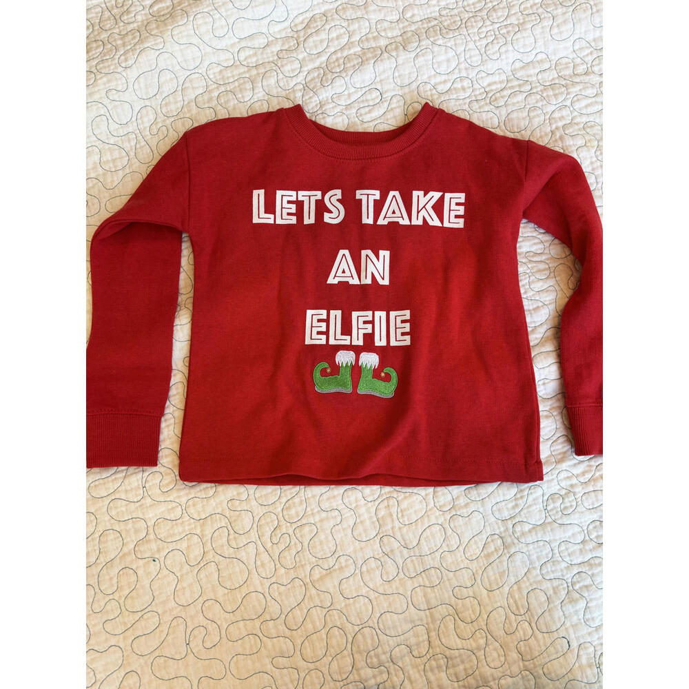 C&C California‎ Kids Red Long Sleeve Shirt "Lets Take An Elfie" XS 4/5 NWOT